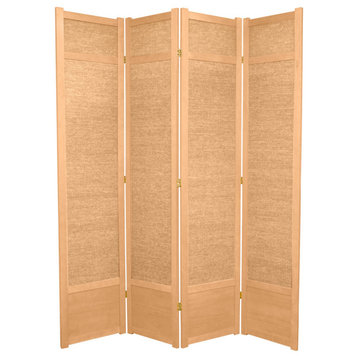 Lightweight Room Divider, Double Hinged Woven Jute Screens, Natural/4 Panels
