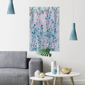 "Turquoise Leaves" Painting Print on Wrapped Canvas
