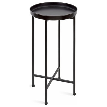 Celia Round Metal Foldable Tray Accent Table, Black 14x14x25.75