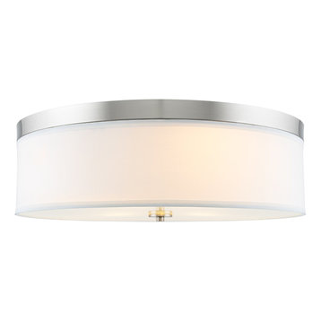 Brushed Nickel 3-Light Linen White Shade IOROUI 13 Modern Semi Flush Mount Ceiling Light
