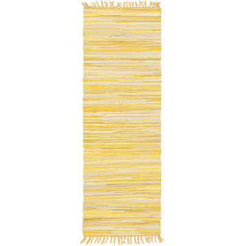 Unique Loom Yellow Striped Chindi Cotton 2'7x6'7 Runner Rug