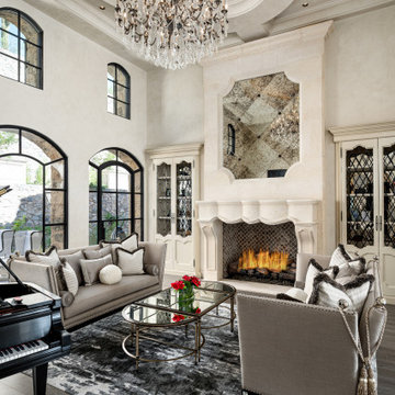 Grand French-Inspired Sitting Room with Custom Fireplace