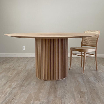 Solid White Oak Dining Table with Reeded Cylindrical Base