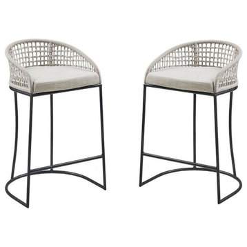 Home Square Hermosa 25" Metal and Polyester Counter Stool in Natural in Set of 2