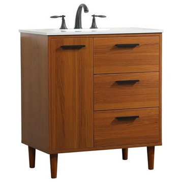 Elegant Decor Baldwin 30" Solid Wood and MDF Bathroom Vanity in Teak