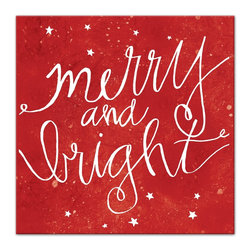 DDCG - Red "Merry and Bright" Canvas Wall Art, 20"x20" - Prints And Posters