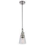 Artcraft Lighting - Clarence AC10761BN Pendant, Brushed Nickel - The "Clarence" collection is comprised of a rich plated brushed nickel finish that ties up with clear cone shaped glassware. Shown with retro type Edison bulbs for maximum aesthetic beauty. Also available in oil rubbed bronze finish. Single pendant version.