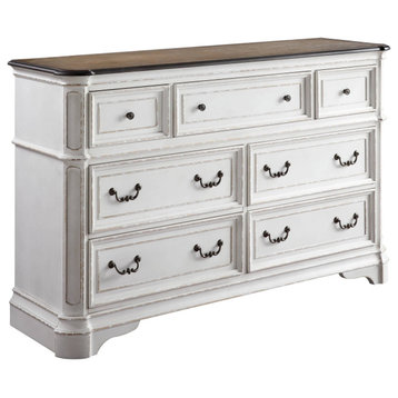 Classic Dresser, English Dovetail Drawers & Molded Carved Details, Antique White