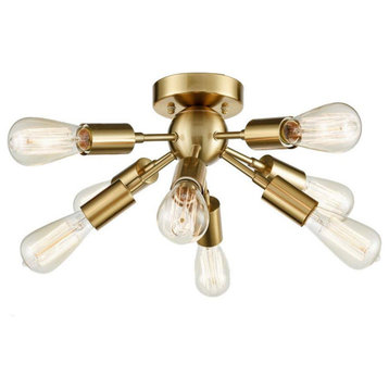 Milano Sputnik Ceiling Light 8-light Flush Mount Fixture, Antique Brass