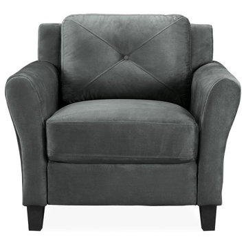 Bowery Hill Rolled Arm Contemporary Microfiber & Wood Chair in Dark Gray
