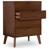Retro Modern Vertical Dresser, Angled Legs & 4 Storage Drawers, Medium Brown