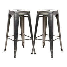 Poly and Bark - Poly and Bark Trattoria Bar Stool, Set of 2, Polished Gunmetal - Bar Stools and Counter Stools