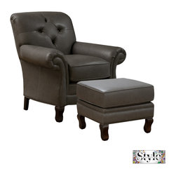 Seville Leather Accent Chair and Ottoman - Living Room Chairs