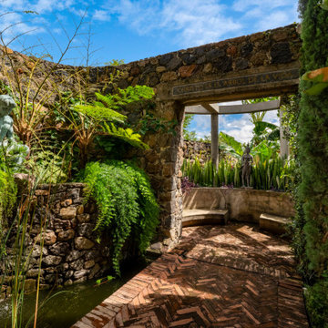 Hacienda Las Tapias - Water courtyard with its bronze sculpture and pond.