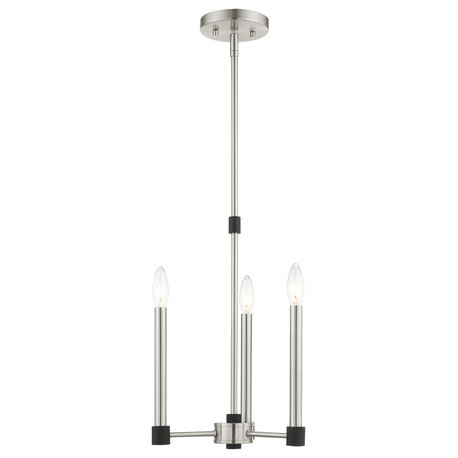 Livex Lighting Karlstad 3 Light Brushed Nickel, Black Accents Petite Chandelier