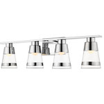 Z-Lite - Ethos 4 Light Bathroom Vanity Light, Chrome - This chrome steel and glass four-light bath fixture offers a stellar framing feature for a master or guest vanity. Blending gorgeous clear glass cone shades with stylish trim, it continues the theme of modern brilliance you hope to convey.