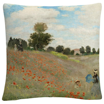 Claude Monet 'Wild Poppies Near Argenteuil' 16"x16" Decorative Throw Pillow