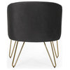 Paul Modern Glam Velvet Club Chair with Hairpin Legs, Black + Gold