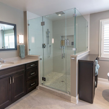 Corner Shower with Custom Quartz Knee Wall in Garnet Valley PA