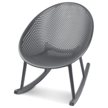 Modern Patio Rocking Chair, Perforated Egg Plastic Seat With Sturdy Legs, Gray