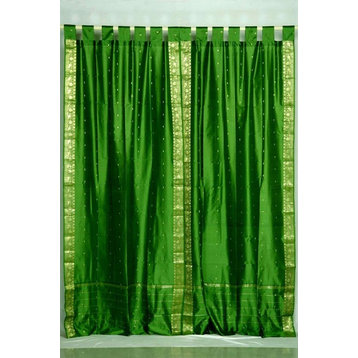 Forest Green Tab Top Sheer Sari Cafe Curtain / Drape / Panel-43W x 36L-Pair