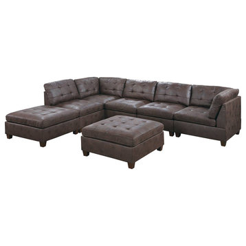 Alba 7 Piece Breathable Leatherette Modular Sectional Sofa, Dark Brown