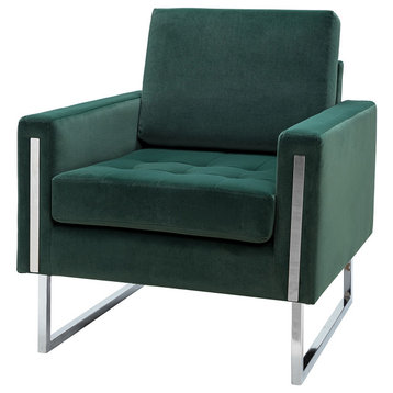 Velvet Club Accent Chair with Mental Legs, Green