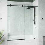 VIGO - VIGO Elan E-class 60"x66" Frameless Sliding Shower Door, Matte Black - VIGO presents the Elan E-class Frameless Sliding Bathtub Door with a premium, modern design and eye-catching rollers. Created with high-grade tempered glass and durable stainless steel hardware, Elan E-class will add a long-lasting touch to your home. The door supports either a left-side or right-side opening installation. Its quiet sliding glass shower door with a vertical door handle seamlessly opens and closes for easy entry. The strong seal strips along the length of the tub door prevent water leakage. Elan's practical design and durability make it an ideal choice for any bathroom.