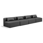Meridian Furniture - Cube Upholstered Modular Sofa, Grey, 4-Piece: 4 Armless Chair, Vegan Leather - Elevate your space with the luxurious Cube Vegan Leather Modular Sofa. This modular sofa exudes modern elegance, charm, and comfort making it a perfect addition to any contemporary living space. Its clean lines and cube shape are reminiscent of minimalist design, while the plush charcoal grey vegan leather upholstery adds a touch of luxury and sophistication. The chair's versatile construction and geometric aesthetic seamlessly integrate into various design styles, from sleek living rooms to chic home offices, embodying the essence of modern design and creating a sense of order and tranquility in your space.