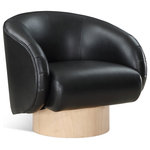Meridian Furniture - Gibson Vegan Leather Swivel Accent Chair, Black - Give your room a distinctly modish look when you bring home this Gibson Vegan Leather Swivel Accent Chair. Wrapped in rich black vegan leather, this chair emanates a luxurious vibe and adds a touch of opulence to your room. The natural finish swivel, coupled with the ash wood veneer base, offers a perfect blend of comfort, sophistication, and durability. The sturdy construction ensures longevity, while the graceful swivel feature allows you to sit back and relax in style. With its modish design and exceptional functionality, this chair is a perfect addition to any modern home decor.