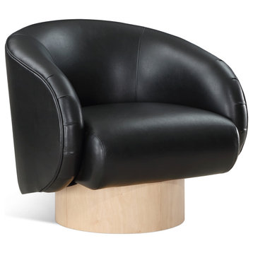 Gibson Black Faux Leather Swivel Accent Chair, Black