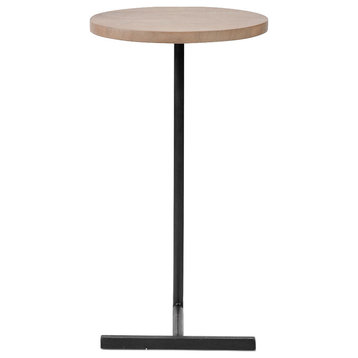 Ballatine Medium Brown Solid Wood Top w/Black Metal Base Round Accent Table