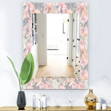 Designart Pink Blossom 25 Bohemian And Eclectic Frameless Wall Mirror, 24x32