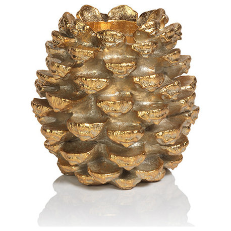 Keona Golden Pine Cone Pillar Candle Holder, Small