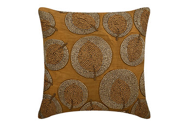 Gold Round Leaves - Gold Silk Throw Pillow Cover