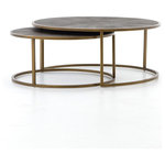 Four Hands - Shagreen Nesting Coffee Table,Antique Brass - Stainless steel and Antique brass-finished iron curves like a crescent to welcome a nesting option for its smaller-scaled companion table. A resin faux shagreen table top in brown and grey lends rich texture to clean, modern lines.