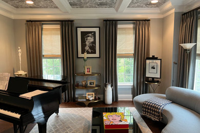 Example of a large transitional living room design in New York
