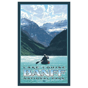 Paul Leighton Lake Louise Alberta Canada Canoer Art Print, 12"x18"