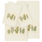 Linum Home Textiles - Mila 4 Piece Embellished Towel Set - The MILA Embellished Towel Collection features whimsical blooming cactus in applique embroidery on a woven textured border. These soft and luxurious towels are made of 100% premium Turkish Cotton and offer lasting absorbency and superior durability. These lavish Turkish towels are produced in Linum�s state-of-the-art vertically integrated green factory in Turkey, which runs on 100% solar energy.