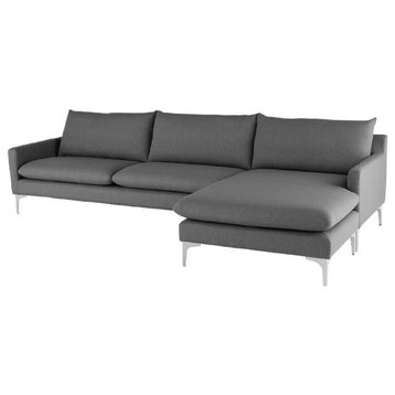 Anders Reversible Sectional, Slate Gray Fabric/Brushed Stainless Legs
