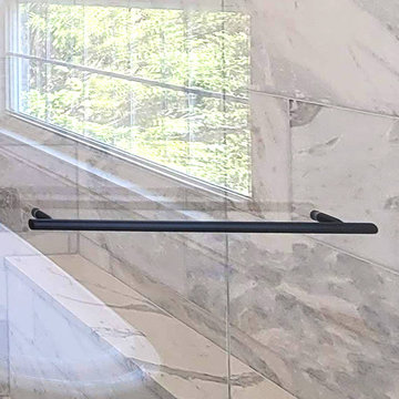 Frameless Sliding Shower Door System with Matte Black Hardware