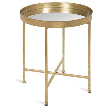 Celia Round Metal Side Table, Gold Mirror