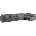 Meridian Furniture - Serene Linen Textured Fabric Deluxe Comfort 5-Piece L-Shaped Sectional, Gray - There's lots to love about the Serene linen textured deluxe cloud-like comfort modular collection, and this piece is not an exception. The soft Gray linen textured fabric is cozy and sleek to the touch while the overstuffed down/feather cushions provide gentle support so you can relax and unwind like a VIP. Customize your seating with this modular set by adding the pieces you like most. Latches under each piece make it easy to snap them into position for a look that's modern yet welcoming.