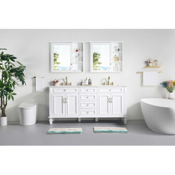 Solid Wood Bathroom Vanity with Quartz Top and cUPC Certified Sink, White, 72 Inch