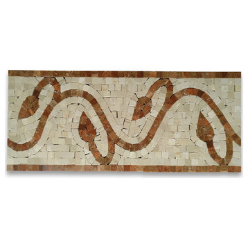 Marble Mosaic Border Listello Tile Vine Red Wooden 5.9x13.8 Polished, 1 piece