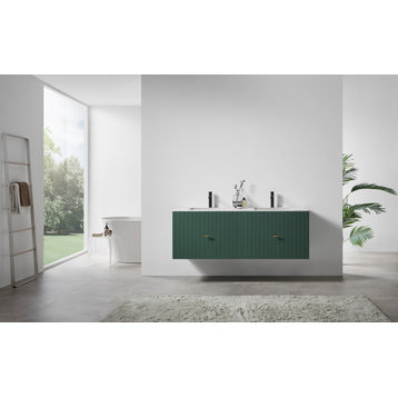 BARCELONA Wall Mount Modern Bathroom Vanity, Forest Green, 60"