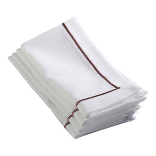 Embroidered Cotton Napkins 20x20 Set of 4 Cloth Dinner Napkins White/Navy