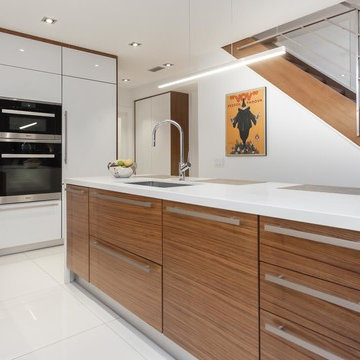 Gloss White Acrylic and Wood Veneer American Walnut