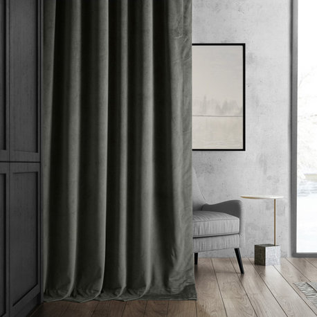 Signature Gunmetal Gray Blackout Velvet Curtain Single Panel, 50"x96"
