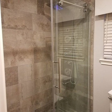 Wood, Stone, and glass barn door... oh my